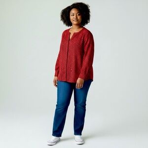 Pennington’s Red and Black Chevron Print Blouse, 3X